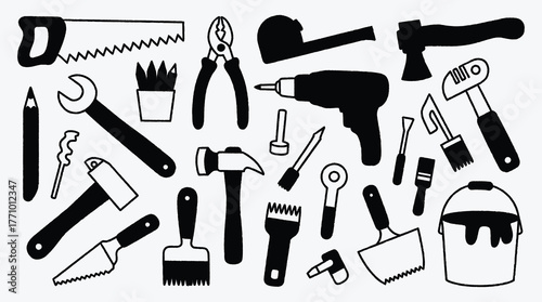 Hand Drawn Construction Tools for DIY Projects and Home Improvement