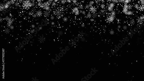 Beautiful realistic snow flakes falling animation on a black screen background, perfect for winter themes, Christmas videos, festive intros, overlays, and background effects. Winter Snowfall Overlay. 