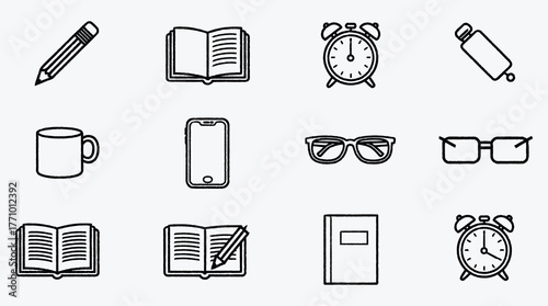 Studying and Learning Concept with Book Pencil Glasses Clock and Phone