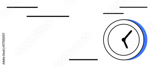 Minimal clock with bold blue accent and motion lines suggesting speed and time. Ideal for time management, productivity, deadlines, efficiency, scheduling, urgency, simple flat metaphor