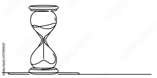 Flow of Time: The Hourglass in One Line, A minimalist line drawing of an hourglass with flowing sand, symbolizing the passage of time in elegant simplicity