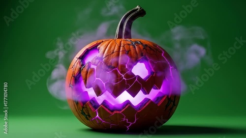 Glowing Purple Halloween Pumpkin with Sparkling Lights
