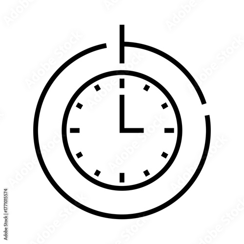 Minimal line art of a stopwatch showing time measurement, symbolizing precision, timing, countdown, and speed.