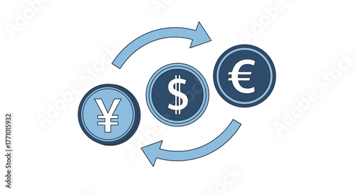 Seamless currency exchange with dollar, euro, and yen symbols illustrating global finance and investment opportunities, perfect for financial presentations