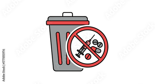 Say No to Drug Abuse, Dispose of Medical Waste Properly, Protect Public Health with Safe Disposal, Vector Icon for Awareness Campaigns, Stop Drugs Symbol