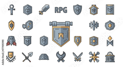 Explore a collection of role-playing game icons perfect for game design, app development, and creative fantasy projects with a scalable vector graphic