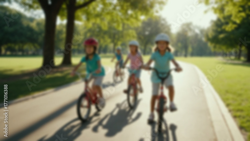 Wallpaper Mural Background blurred children's playground with children playing outdoors during the day Torontodigital.ca