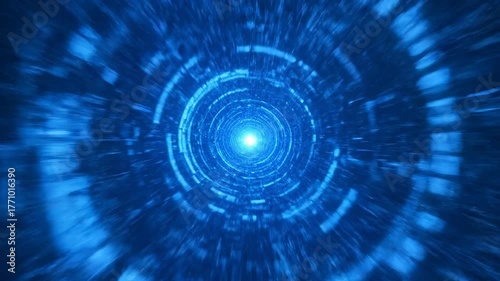 A mesmerizing digital artwork showcasing a tunnel of blue light, creating a sense of depth and futuristic travel.