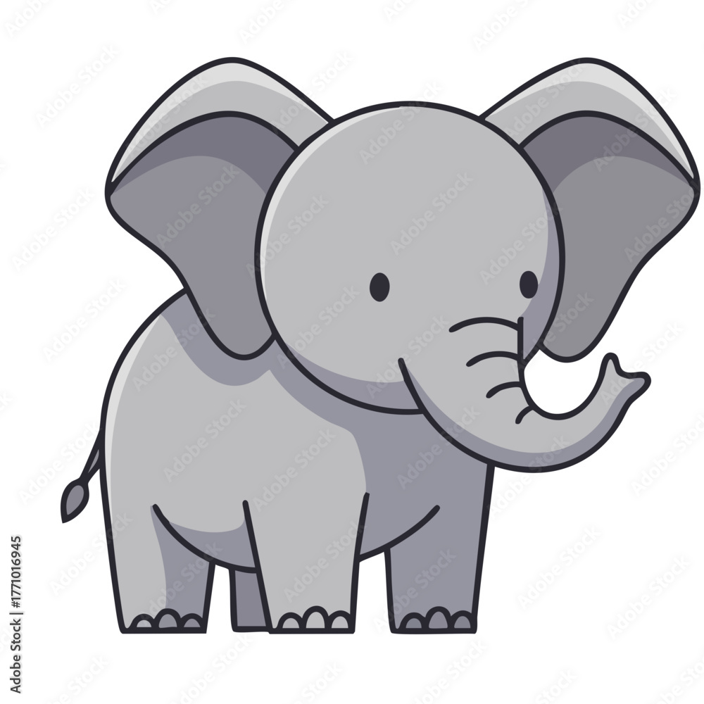Naklejka premium Adorable Cartoon Elephant with Large Ears and Curled Trunk