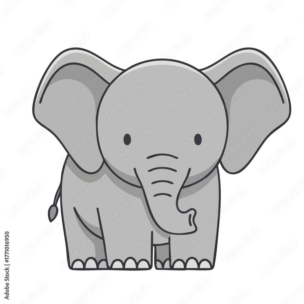 Fototapeta premium Cute Cartoon Elephant in Simple Gray Outline Style