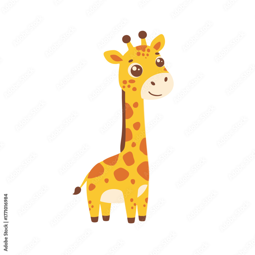 Fototapeta premium Adorable Cartoon Baby Giraffe with Orange Spots