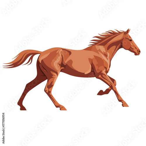 Chestnut Horse in Dynamic Gallop, Side Profile Vector Illustration