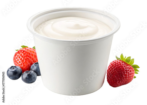 Yogurt cup isolated on a transparent background.
