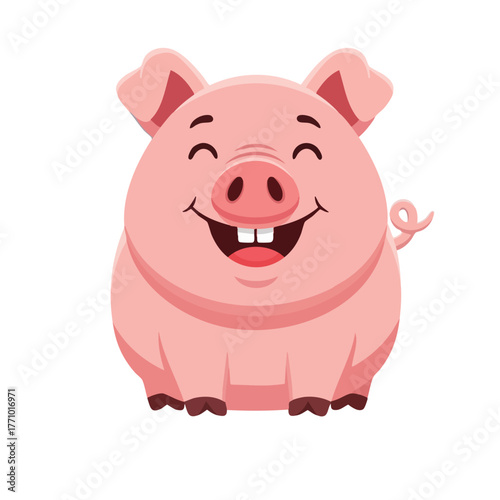 Joyful Cartoon Pig with a Wide Grin