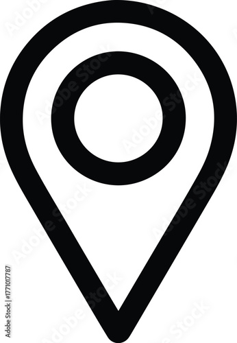 Map location pin icon in minimalist black outline vector, simple GPS and navigation symbol on white background