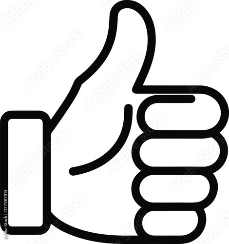 Thumbs up hand gesture icon, minimalist like approval symbol black outline vector