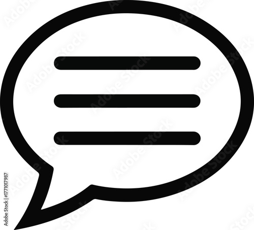 Chat bubble comment icon, simple black line speech symbol for communication vector