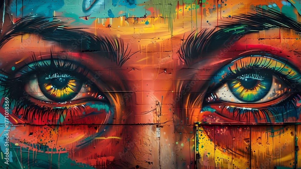 Naklejka premium colorful urban eyes graffiti art mural