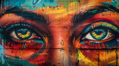 colorful urban eyes graffiti art mural