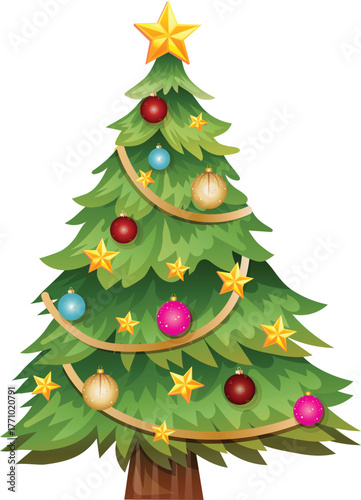 christmas tree decoration with baubles and stars