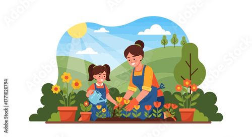 Cultivate family bonds with spring gardening fun, mom and daughter planting flowers together