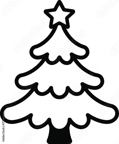 Christmas tree outline icon, minimalist festive holiday vector illustration