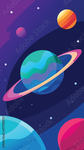An illustration depicting various planets and celestial bodies in a starry space background.