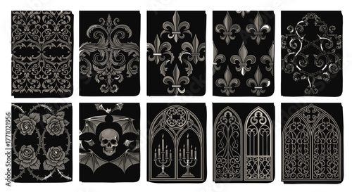 Gothic and ornate patterns and symbols on
