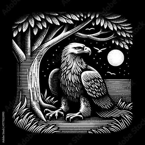 Majestic Eagle Perched Beneath the Night Sky.