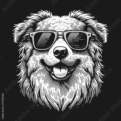 Cool Dog with Sunglasses Smiling and Happy.