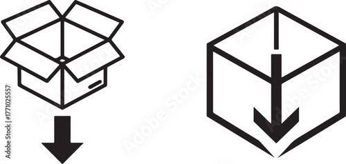 Line Art and Geometric Box Icons with Downward Arrows