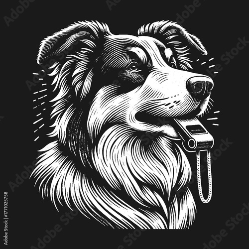 Border Collie Portrait with Whistle: Focused and Alert.