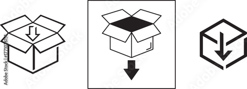 Outline Box and Down Arrow Symbols Vector Icons Set