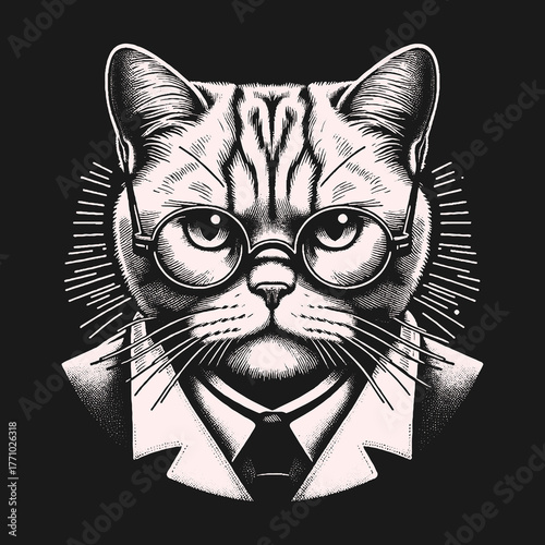 Smart Cat in Glasses and Suit: A Professional Portrait.