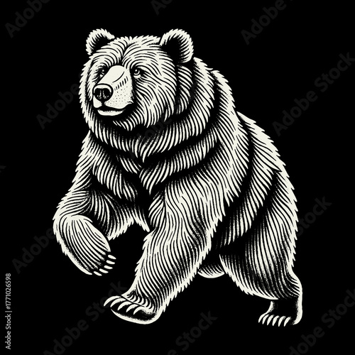 Majestic Grizzly Bear in Striking Black and White Illustration.