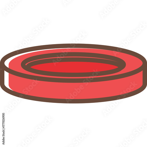 A Red Flat Ring Shape with a Dark Outline and Shadow on a Transparent Background Isolated Object