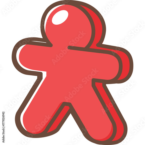 A Red Gingerbread Man Shaped Character With A Brown Outline Stands In A Neutral Pose With A Transparent Background Illuminated By Soft Light