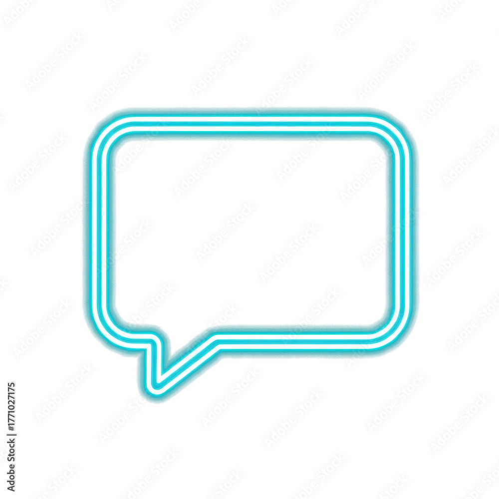 Naklejka premium Bright cyan neon outline of Chat bubble Communication on black Clean PNG