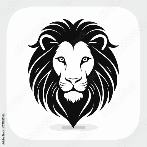 Detailed black silhouette vector of a lion’s head, strong mane texture, clean white background, minimalist style, single solid shape