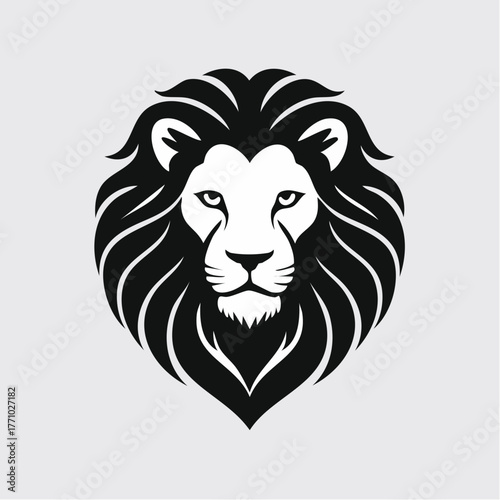 Detailed black silhouette vector of a lion’s head, strong mane texture, clean white background, minimalist style, single solid shape