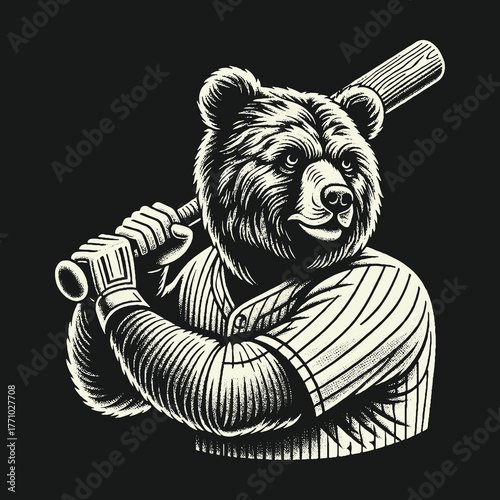 Bear Baseball Player Ready to Swing the Bat for a Home Run.