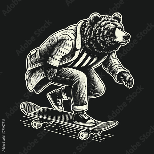 Bear Skateboarder in Action: Urban Lifestyle Illustration.