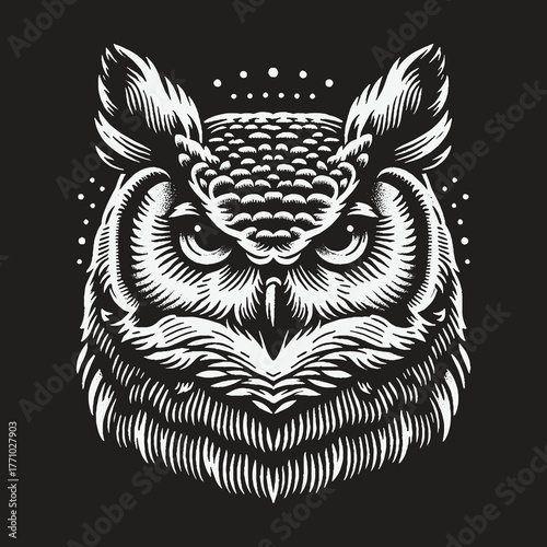 Intricate Owl Illustration in Black and White.