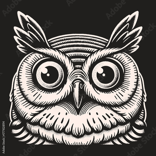 Intricate Owl Illustration Depicting Detailed Feather Patterns.