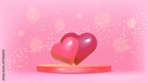 Valentines Day Luxury podium Heart 3D Style symbolizing love and elegance. For advertising marketing web design and festive event promotion. Vector illustration...