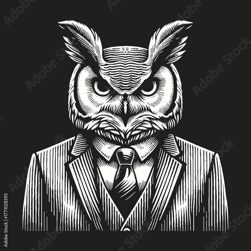 Wise Owl in Suit: A Portrait of Intelligence and Style.