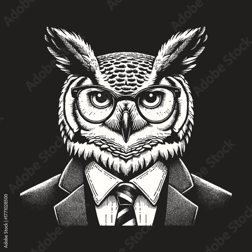 Wise Owl in a Suit: A Portrait of Intelligence.
