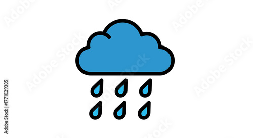 Weather Icon Vector Illustration of a Blue Cloud with Raindrops - Perfect for Design Projects