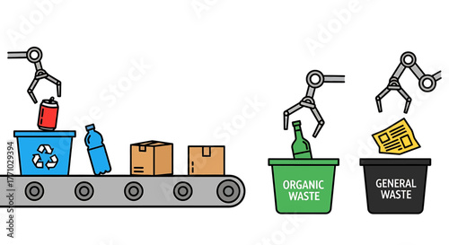 Automated Waste Sorting Vector Illustration Recycling Process