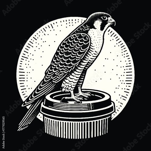 Peregrine Falcon Perched on a Coffee Cup Illustration.